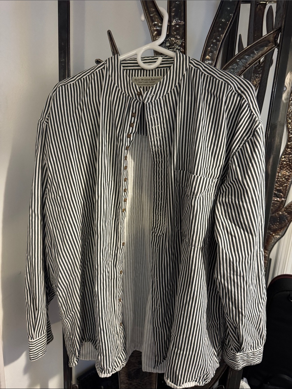 Mens XL Aran Sweater Market Grandfather shirt striped button down